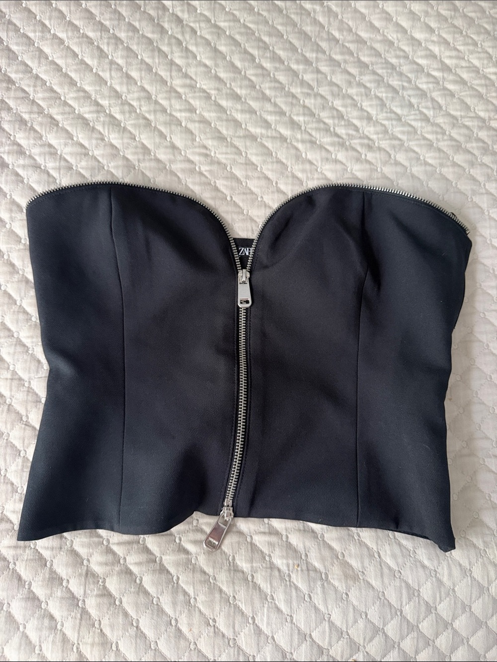 Zara Black Strapless Bustier with Silver Zip